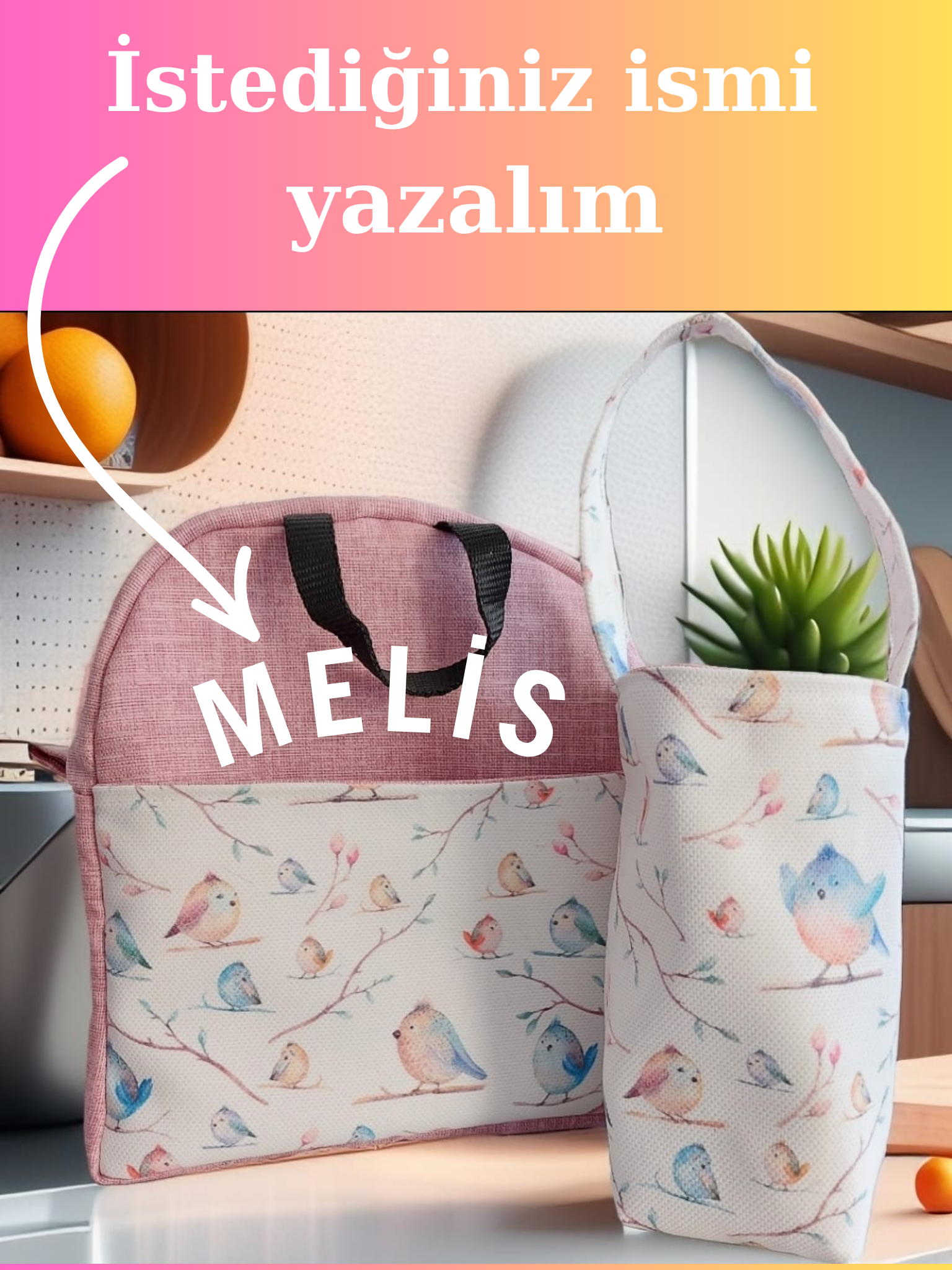 Kuşlu Beslenme Çantası Kişiye Özel Tasarım